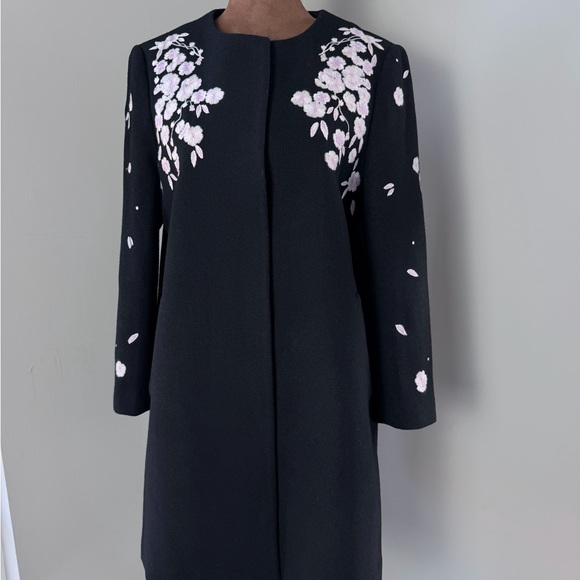 Ochirly Jackets & Blazers - Ochirly  Chic Black Floral 4/5 Sleeve wool coat embroidery fit S